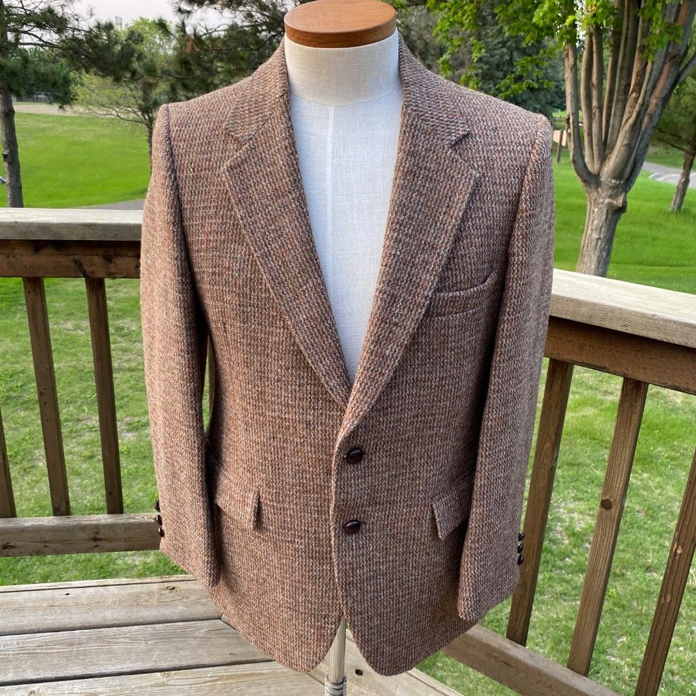 Harris Tweed Men's Scottish Wool Blazer Jacket Size 40  Brown 2 Button Vintage - Picture 16 of 16
